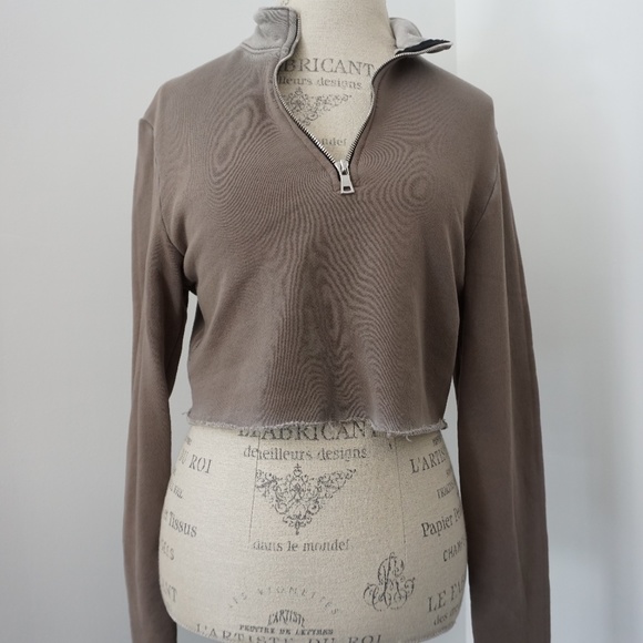 Cotton Citizen Sweaters - Cotton Citizen Gray Cropped Neck Zip Long Sleeve